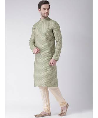 Green & Cream Color Jacquard Cotton Kurta with Churidar set 2