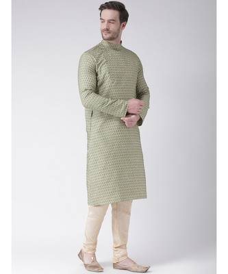 Green & Cream Color Jacquard Cotton Kurta with Churidar set 3