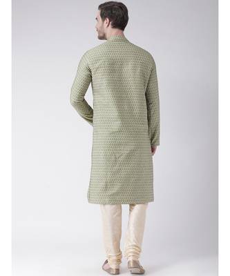 Green & Cream Color Jacquard Cotton Kurta with Churidar set 4
