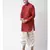 Red & Off White Color Dupion Silk Pathani Kurta with Dhoti Set