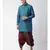 Blue & Red Color Dupion Silk Pathani Kurta with Dhoti Set