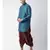 Blue & Red Color Dupion Silk Pathani Kurta with Dhoti Set
