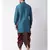 Blue & Red Color Dupion Silk Pathani Kurta with Dhoti Set