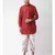 Red & Off White Color Dupion Silk Pathani Kurta with Dhoti Set