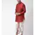 Red & Off White Color Dupion Silk Pathani Kurta with Dhoti Set