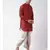 Red & Off White Color Dupion Silk Pathani Kurta with Dhoti Set