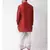 Red & Off White Color Dupion Silk Pathani Kurta with Dhoti Set