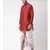 Red & Off White Color Dupion Silk Pathani Kurta with Dhoti Set