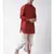 Red & Off White Color Dupion Silk Pathani Kurta with Dhoti Set