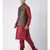 Brown & Red Color Dupion Silk Kurta Jacket Set