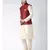 Red & Cream Color Dupion Silk Kurta Jacket Set