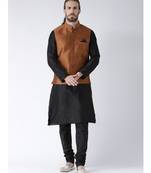 Copper & Black Color Dupion Silk Kurta Jacket Set