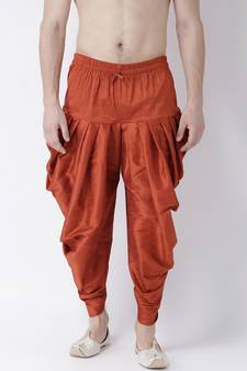 Dupion Silk Orange Color Patiala for Men