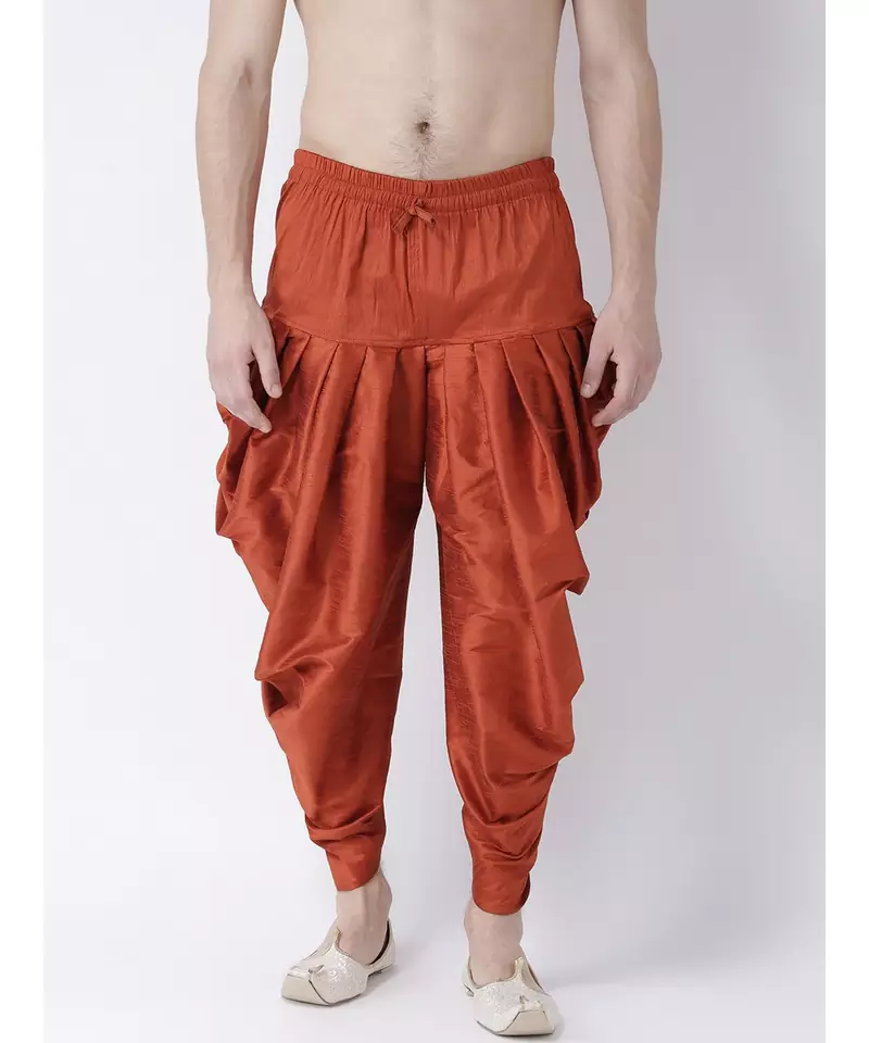 Dupion Silk Orange Color Patiala for Men