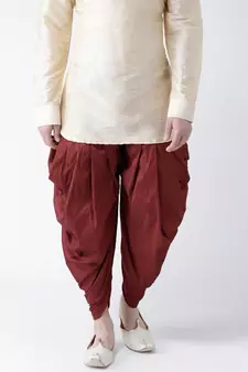 Dupion Silk Red Color Patiala for Men