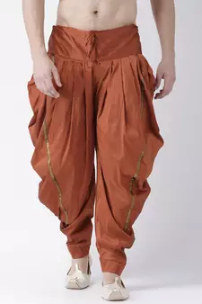 Dupion Silk Orange Color Patiala for Men