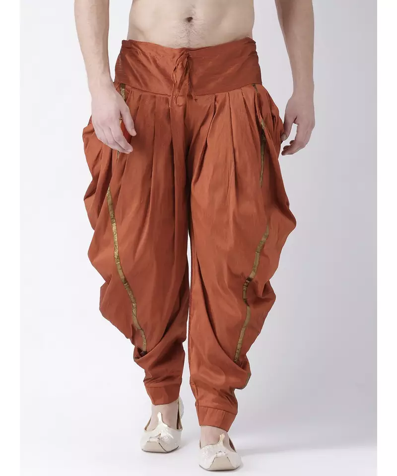 Dupion Silk Orange Color Patiala for Men