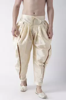 Dupion Silk Cream Color Patiala for Men