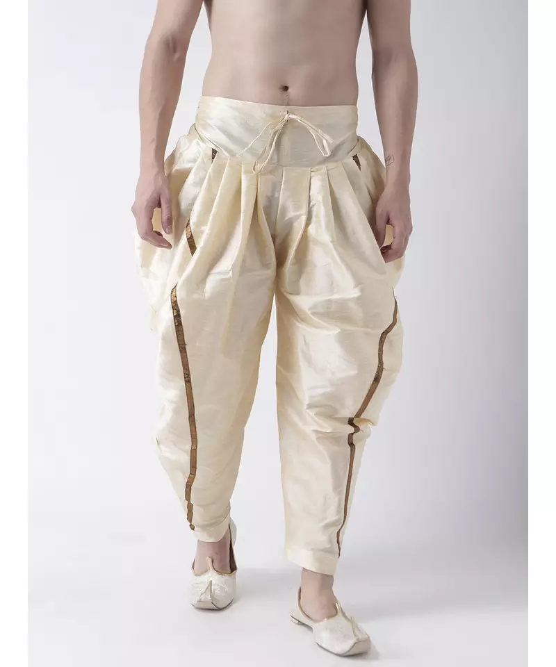 Dupion Silk Cream Color Patiala for Men