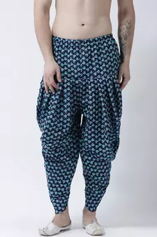 Printed Navy Blue Color Patiala for Men