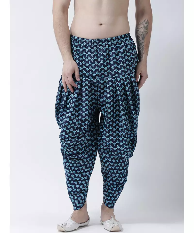Printed Navy Blue Color Patiala for Men