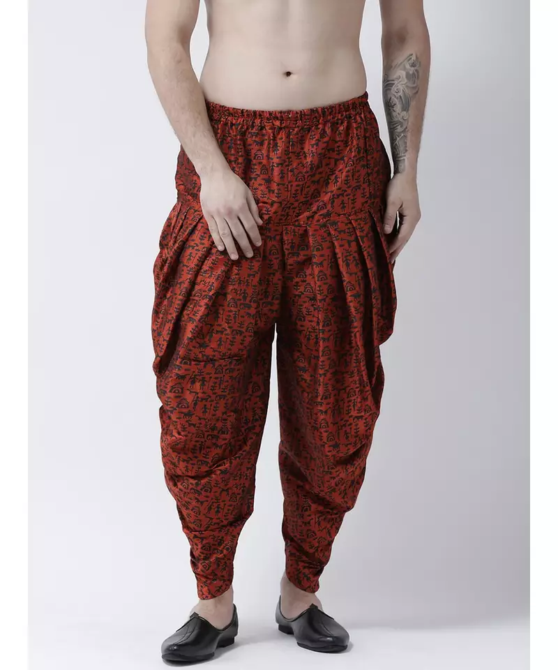 Printed Orange Color Patiala for Men