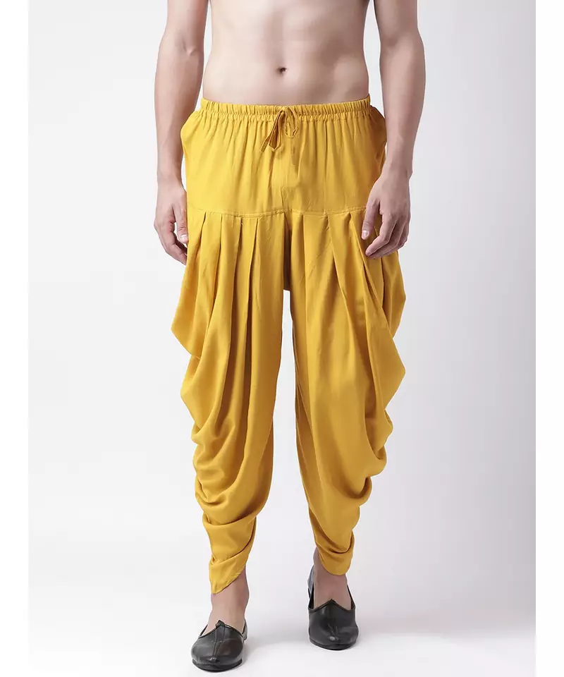 Dupion Silk Yellow Color Patiala for Men