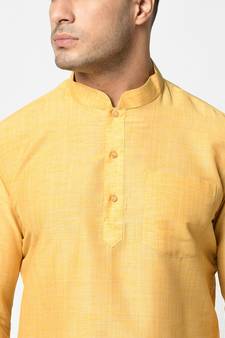 Cotton Yellow Color Short Kurta for Men