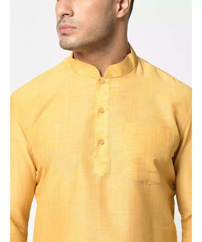 Cotton Yellow Color Short Kurta for Men