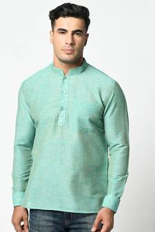 Cotton Green Color Short Kurta for Men
