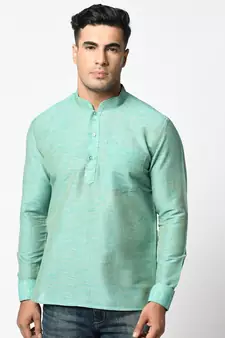 Cotton Green Color Short Kurta for Men