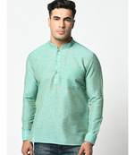 Cotton Green Color Short Kurta for Men
