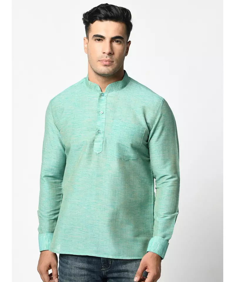 Cotton Green Color Short Kurta for Men