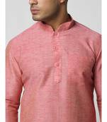 Cotton Coral Pink Color Short Kurta for Men