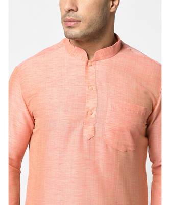 Cotton Peach Color Short Kurta for Men 1