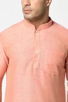 Cotton Peach Color Short Kurta for Men