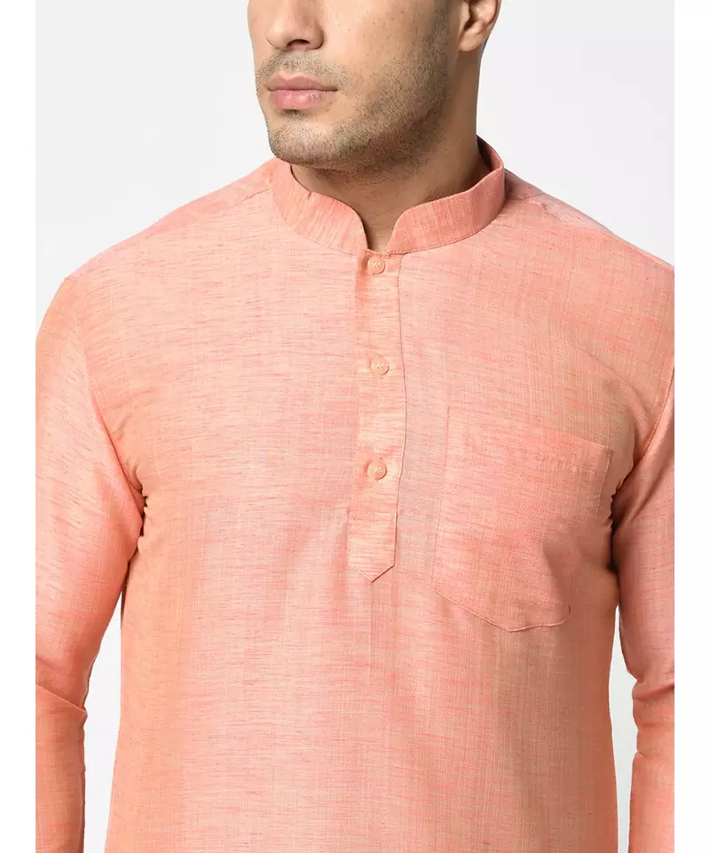 Cotton Peach Color Short Kurta for Men