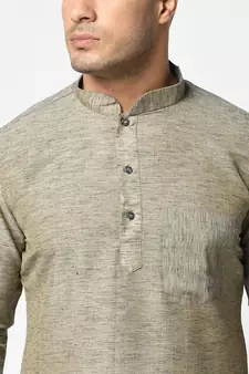Cotton Grey Color Short Kurta for Men