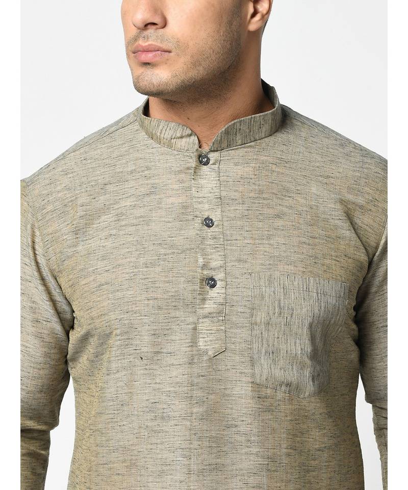 Cotton Grey Color Short Kurta for Men