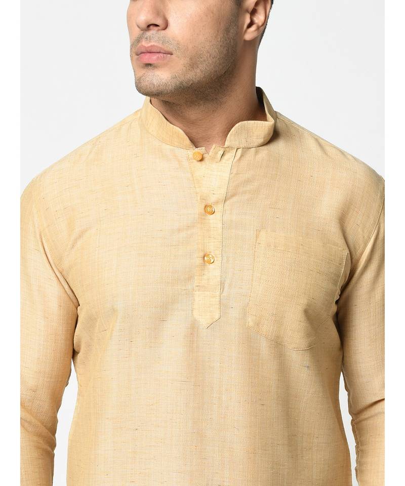 Cotton Cream Color Short Kurta for Men
