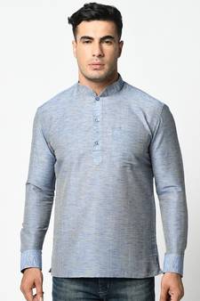 Cotton Sky Blue Color Short Kurta for Men