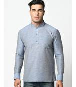 Cotton Sky Blue Color Short Kurta for Men