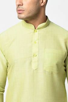 Cotton Green Color Short Kurta for Men