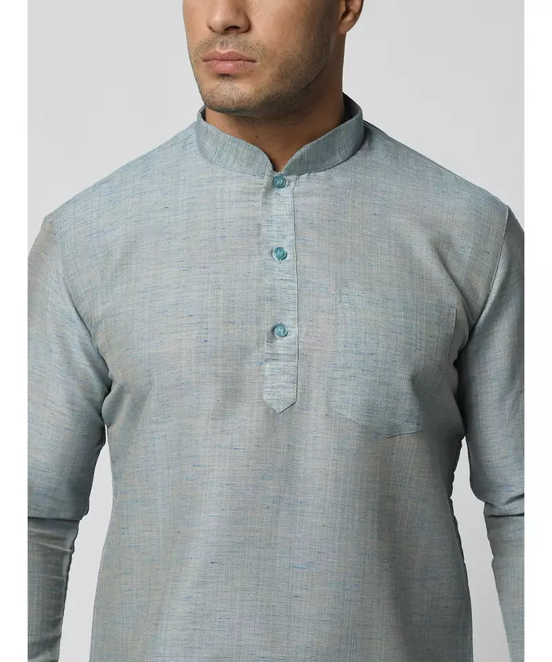 Cotton Blue Color Short Kurta for Men