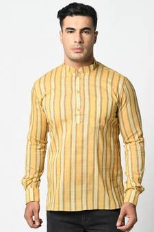 Cotton Yellow Color Short Kurta for Men