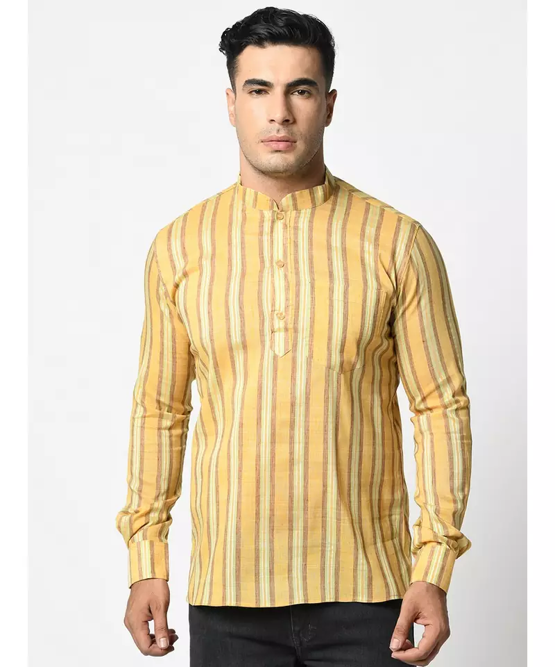 Cotton Yellow Color Short Kurta for Men