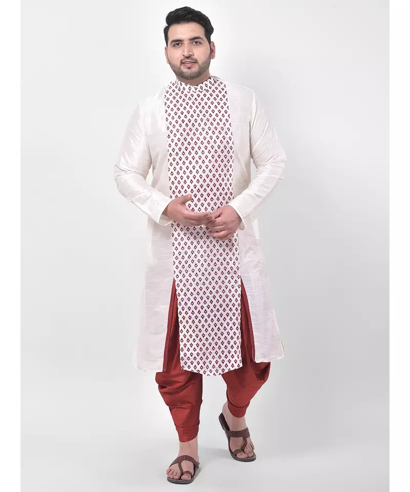Off White Dupion Silk Kurta with Patiala set