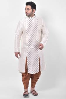 Off White Printed Silk Kurta with Patiala set