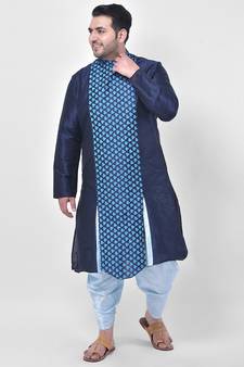 Navy Blue Printed Silk Kurta with Patiala set