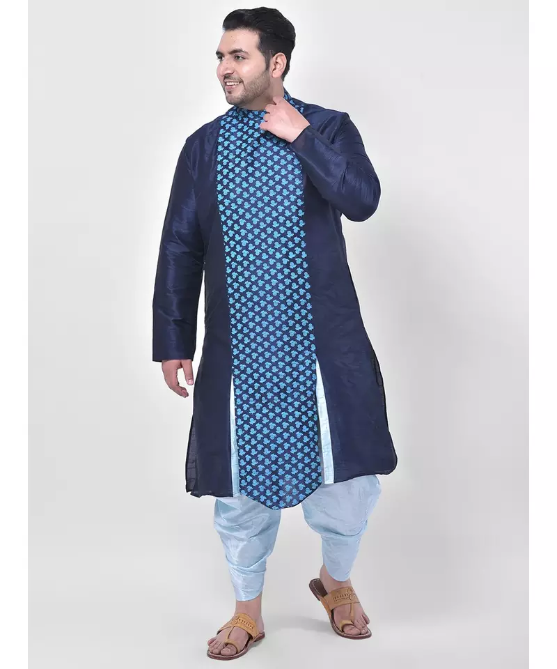 Navy Blue Printed Silk Kurta with Patiala set